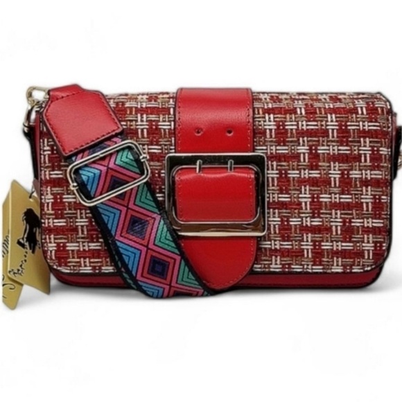 Red tweed crossbody purse with guitar strap - Picture 1 of 10